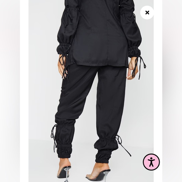 NWOT BLACK WOVEN HIGH WAIST TIE DETAIL PANTS - Picture 3 of 5